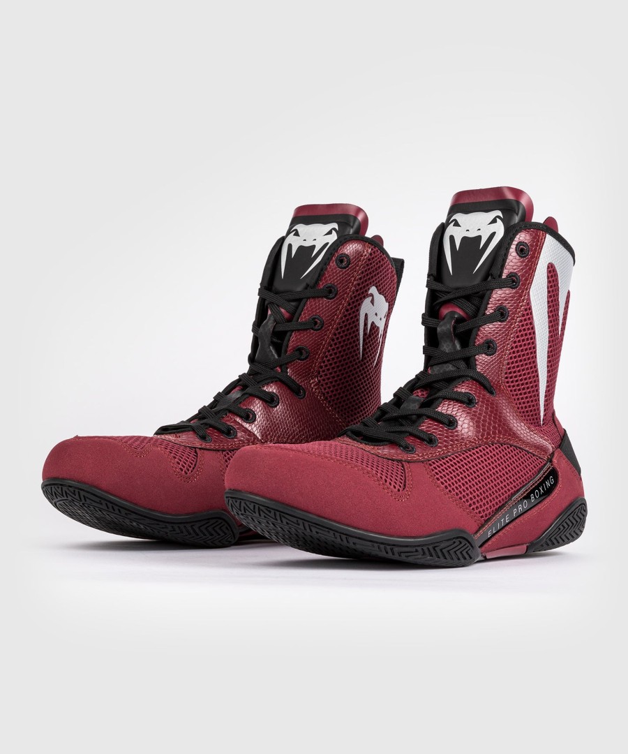 venum elite boxing shoes - burgundy silver