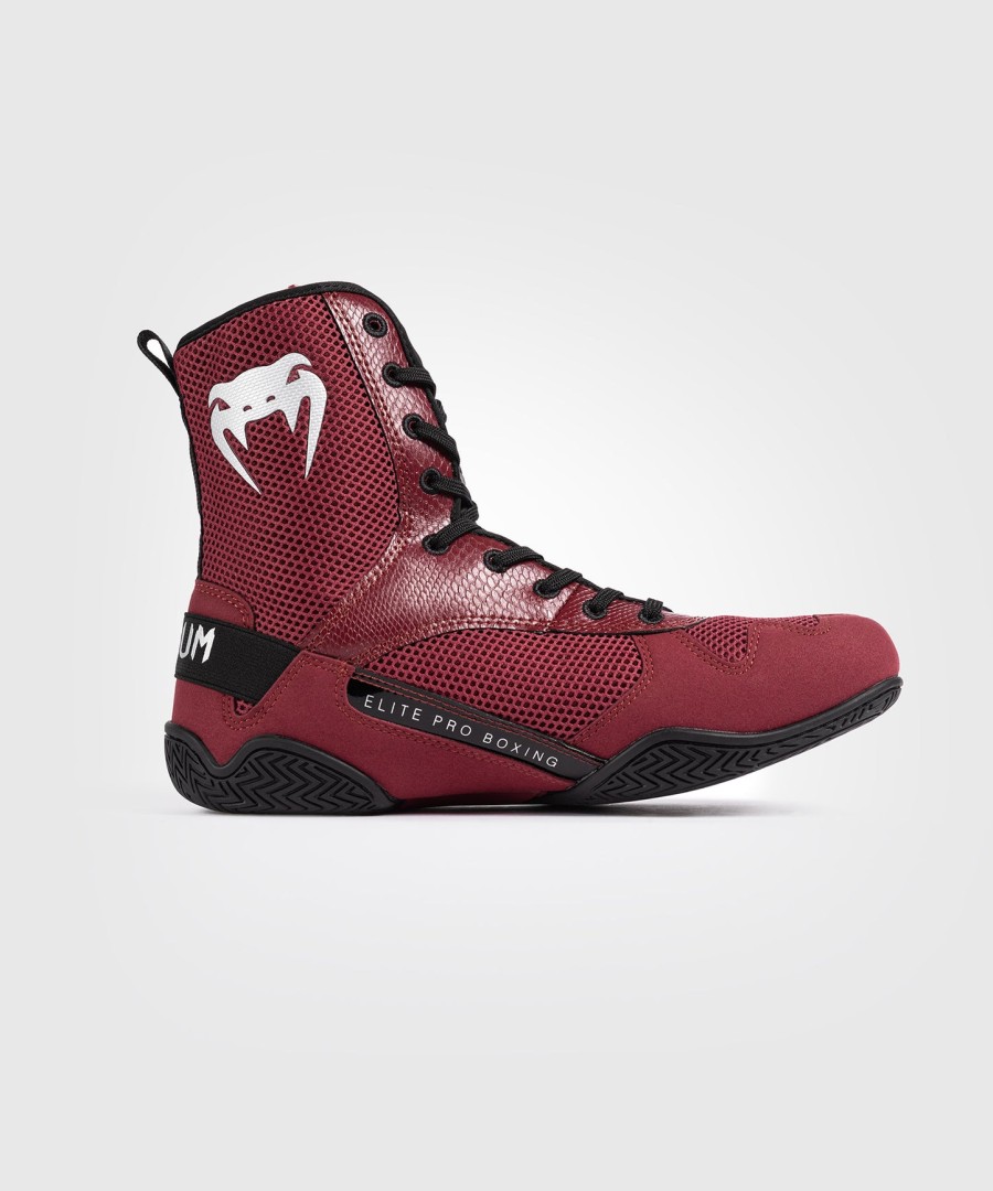 venum elite boxing shoes - burgundy silver