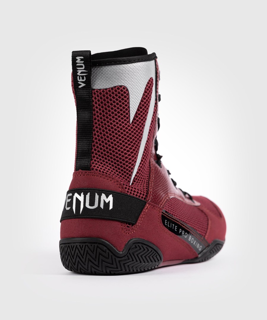 venum elite boxing shoes - burgundy silver