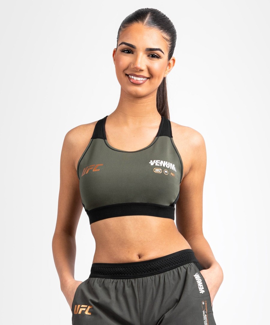 ufc adrenaline by venum fight week women sports bra - khakibronze