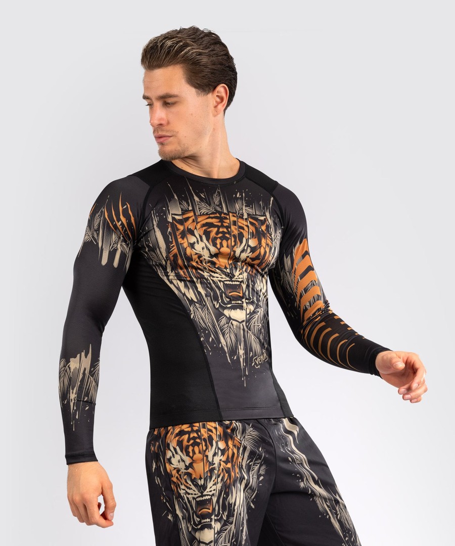 venum tiger men long sleeve rashguard - blackneon orange
