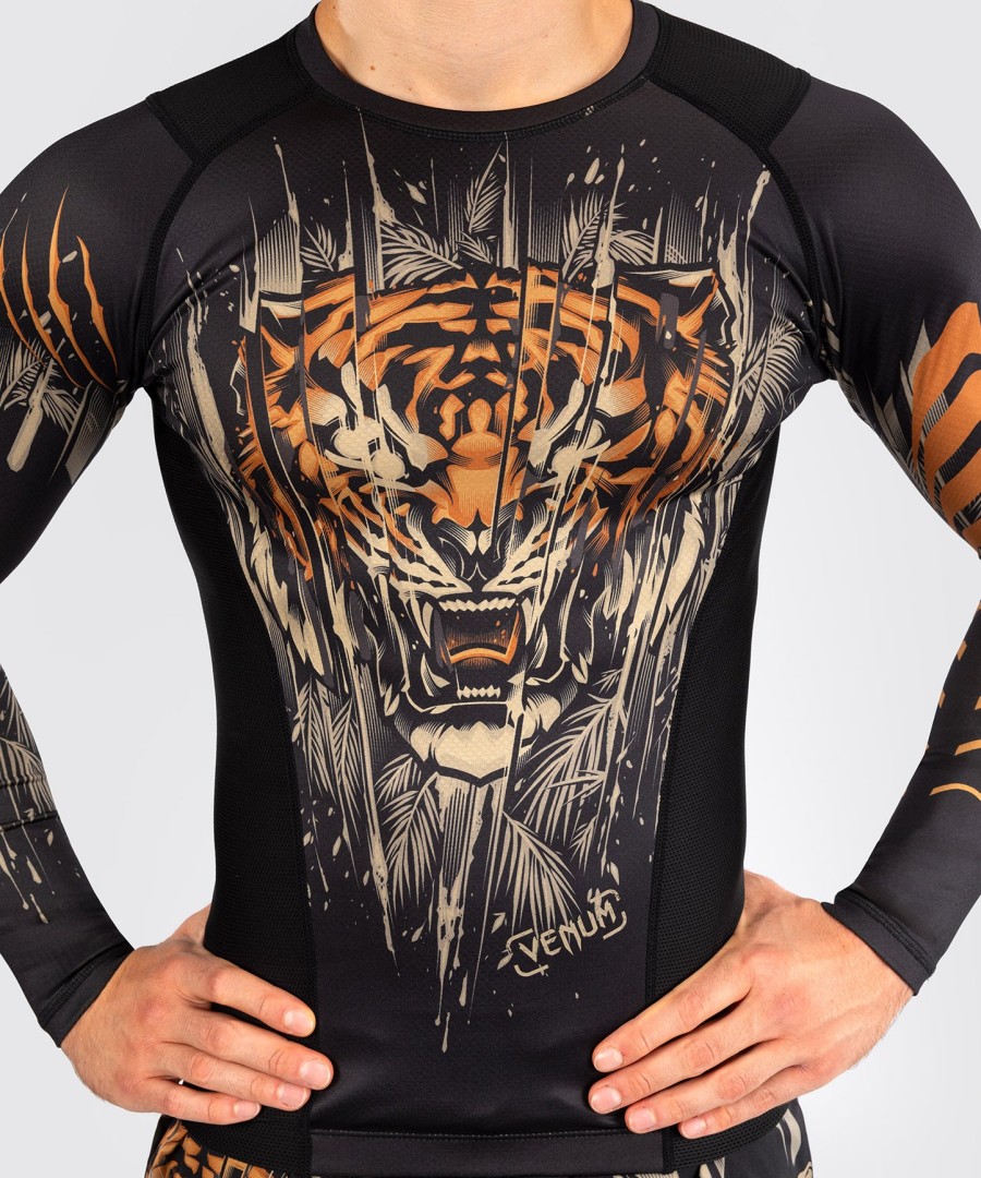 venum tiger men long sleeve rashguard - blackneon orange