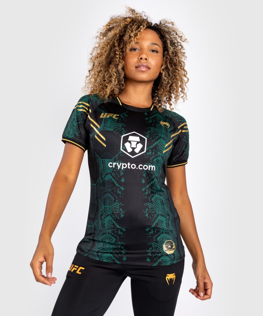 ufc adrenaline by venum authentic fight night women walkout jersey greenblackgold - emerald edition