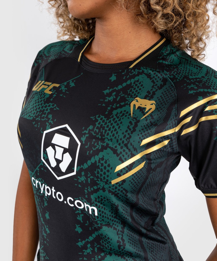 ufc adrenaline by venum authentic fight night women walkout jersey greenblackgold - emerald edition