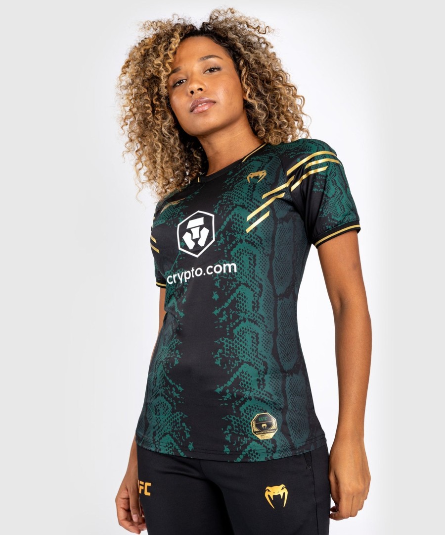 ufc adrenaline by venum authentic fight night women walkout jersey greenblackgold - emerald edition