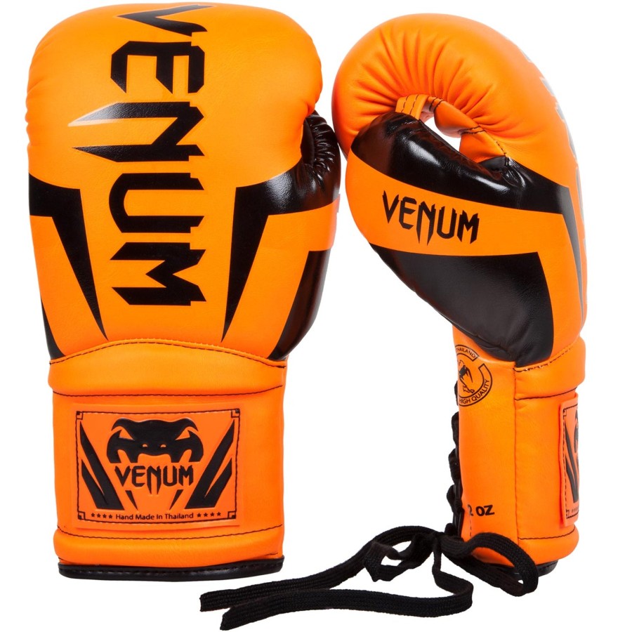 venum elite boxing gloves with laces - neo orange