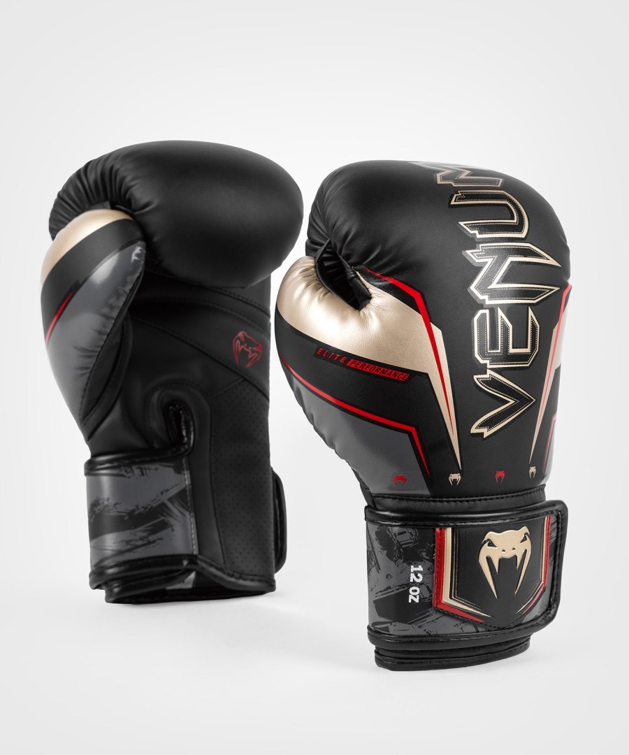 venum elite evo boxing gloves - blackgoldred