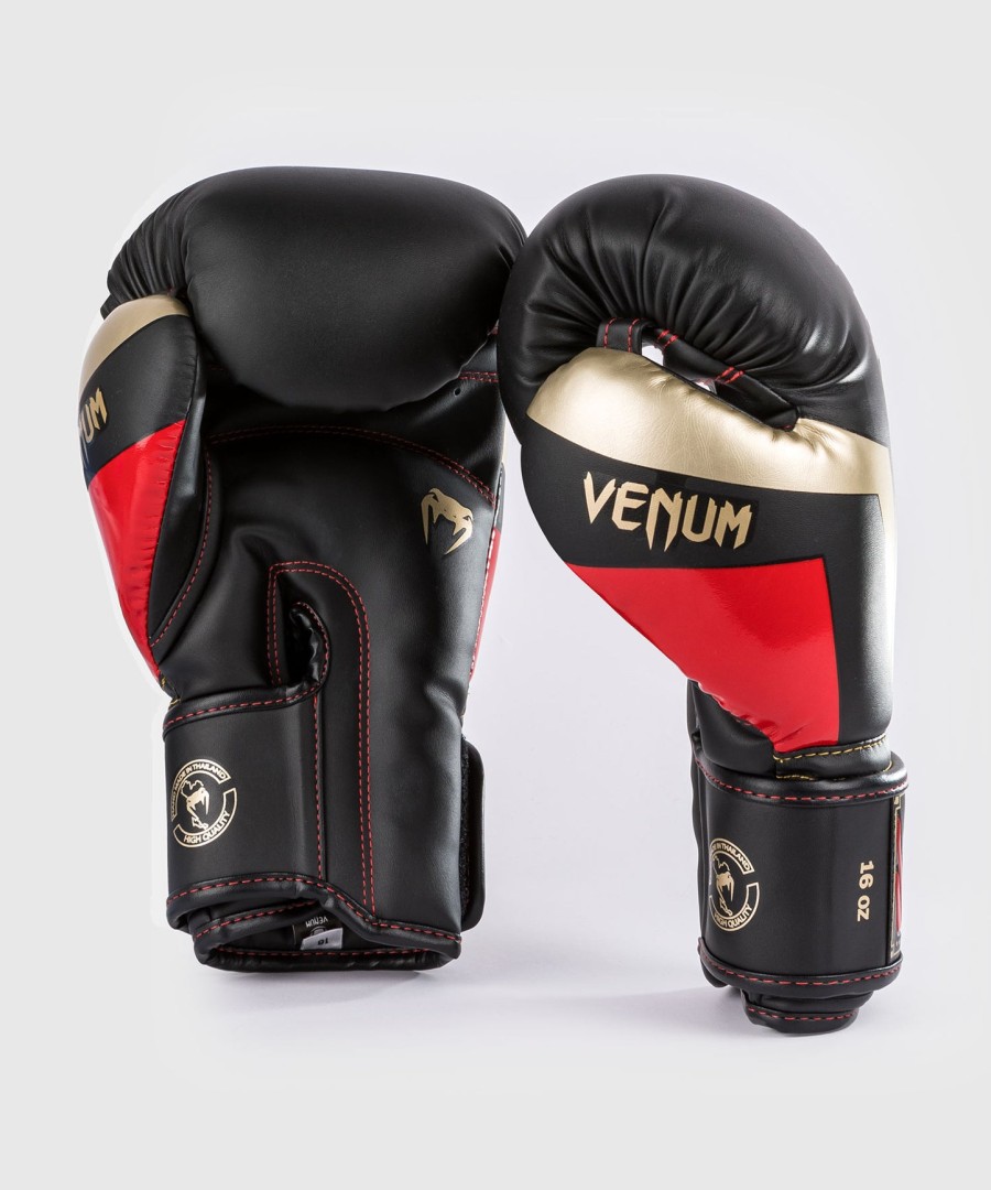 venum elite boxing gloves - blackgoldred