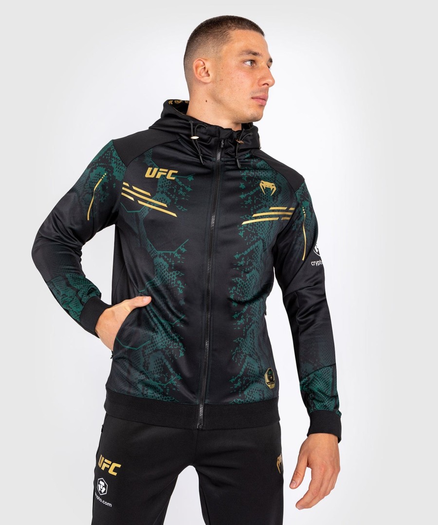 ufc adrenaline by venum authentic fight night men walkout hoodie - emerald edition - greenblackgold