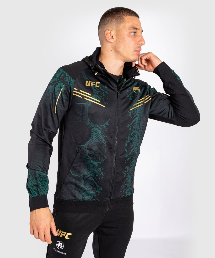 ufc adrenaline by venum authentic fight night men walkout hoodie - emerald edition - greenblackgold