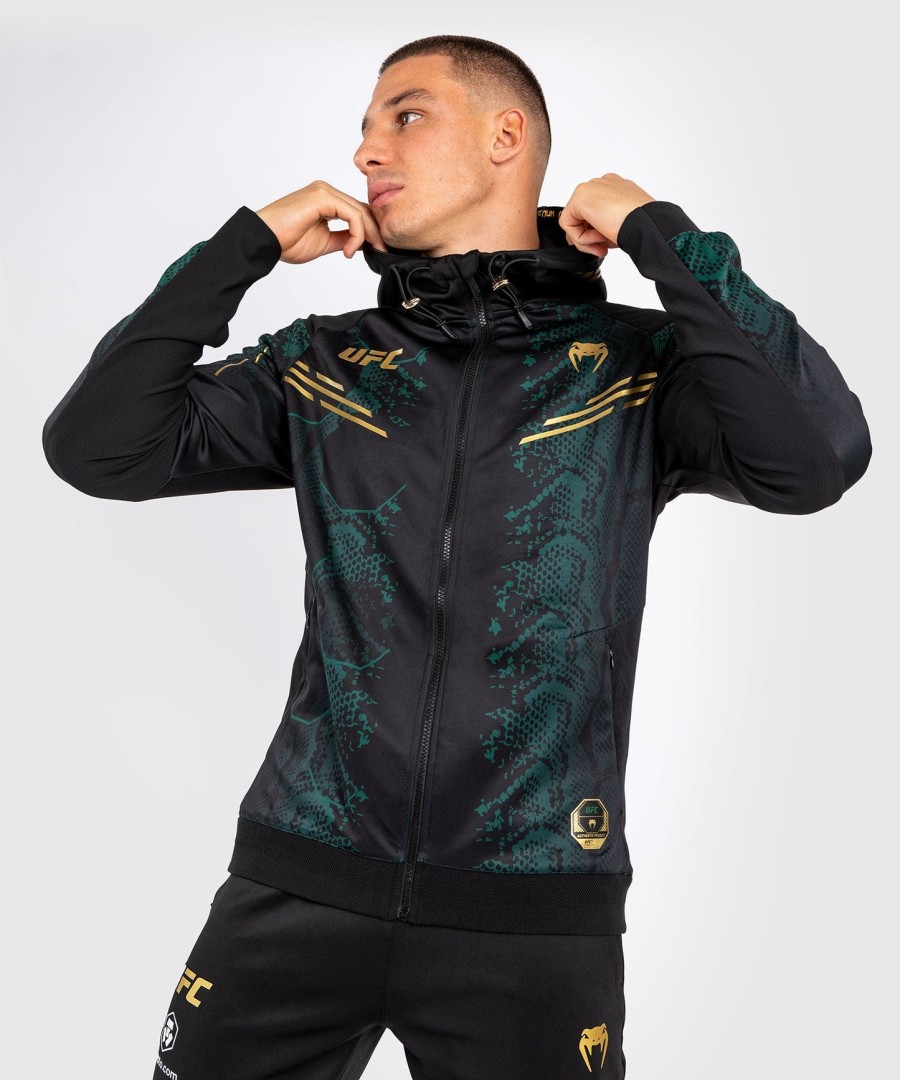 ufc adrenaline by venum authentic fight night men walkout hoodie - emerald edition - greenblackgold