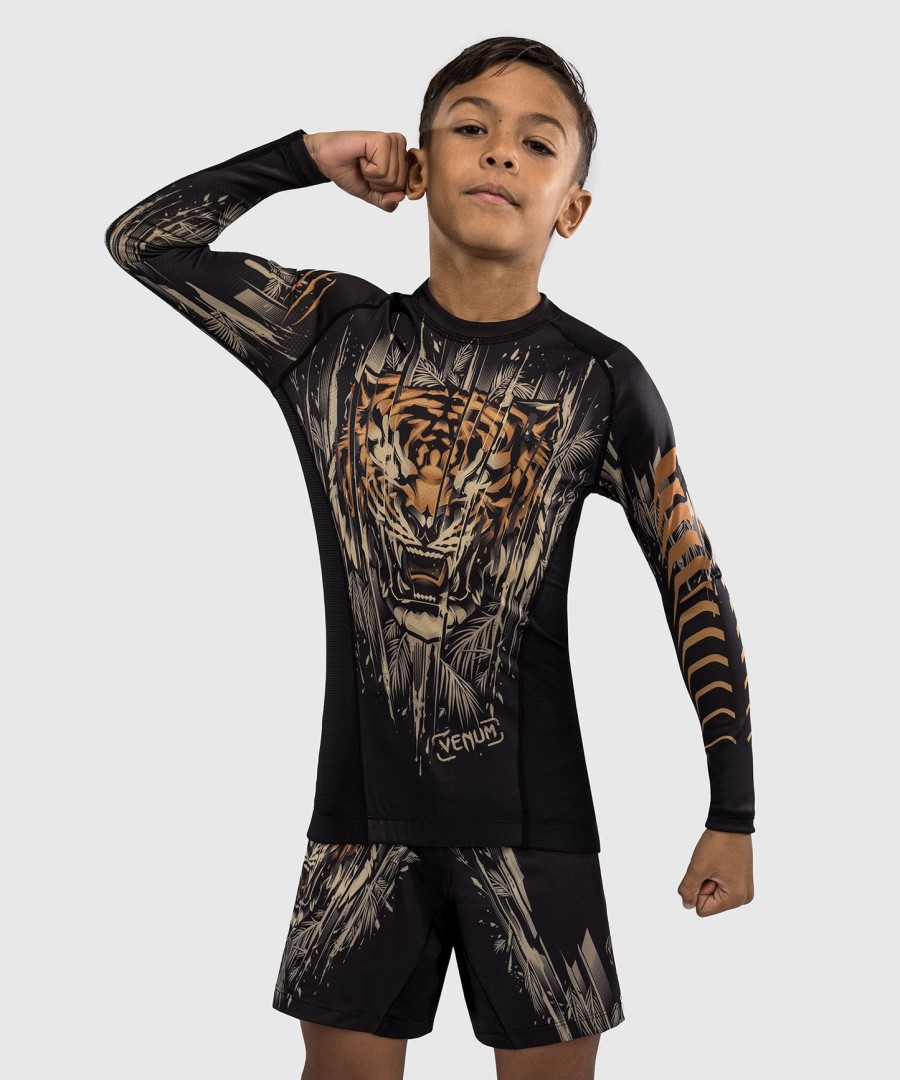 venum tiger kids long sleeve rashguard - blackneon orange
