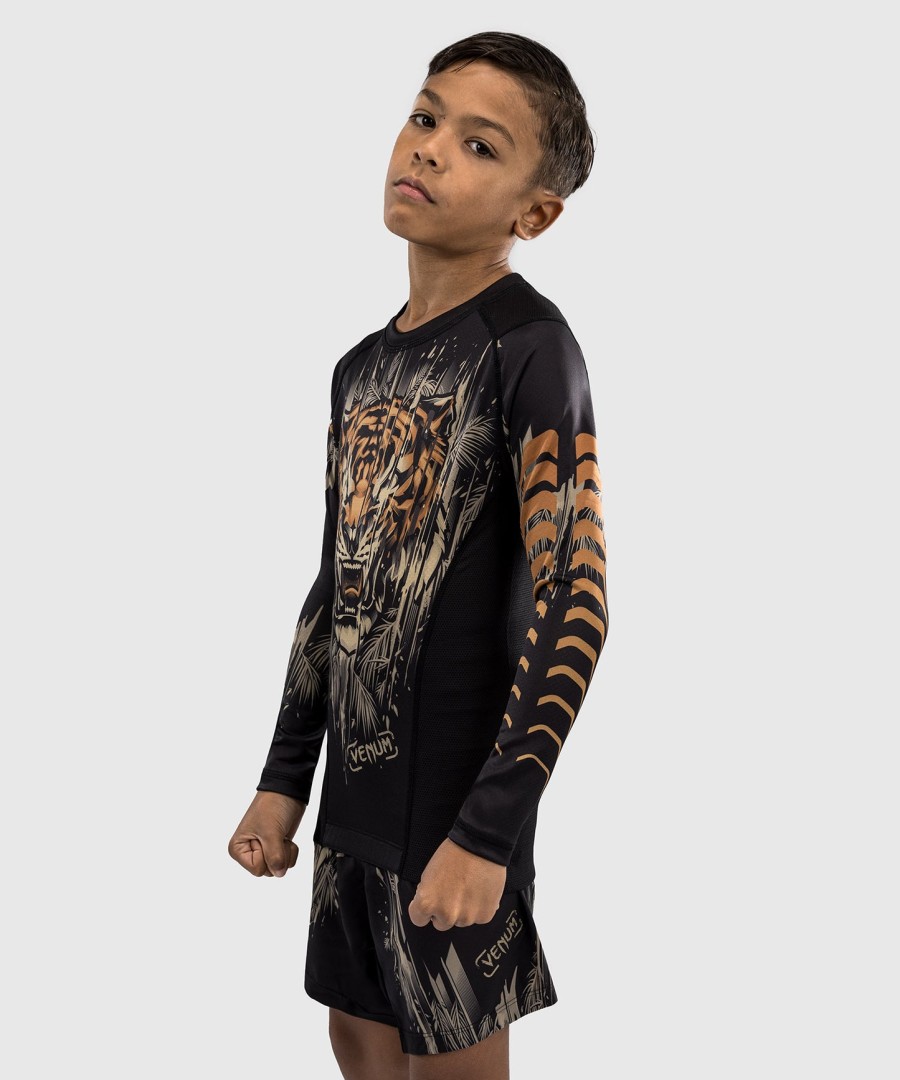 venum tiger kids long sleeve rashguard - blackneon orange