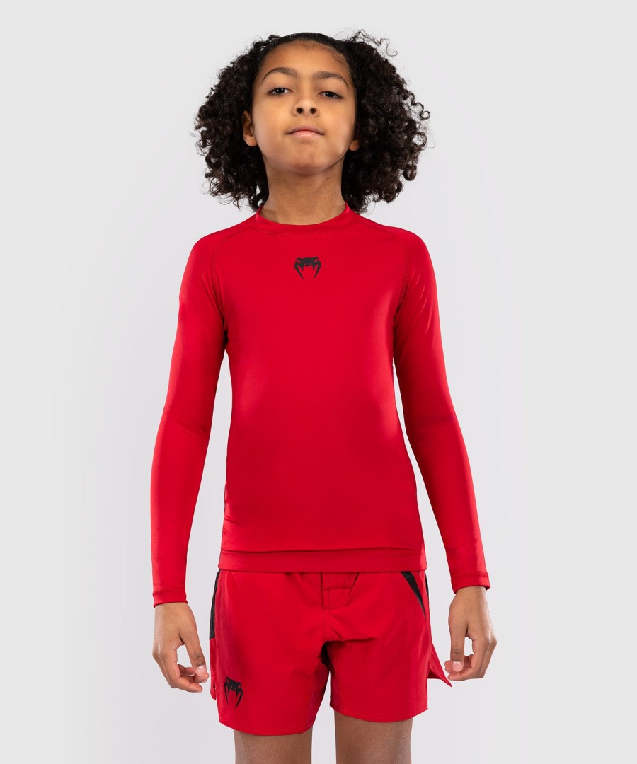 venum contender kids rashguards long sleeves - cherry red