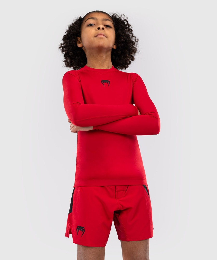 venum contender kids rashguards long sleeves - cherry red