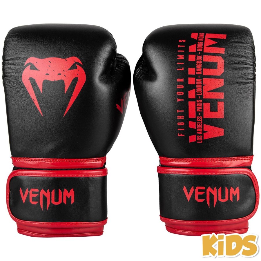venum signature kids boxing gloves - blackred