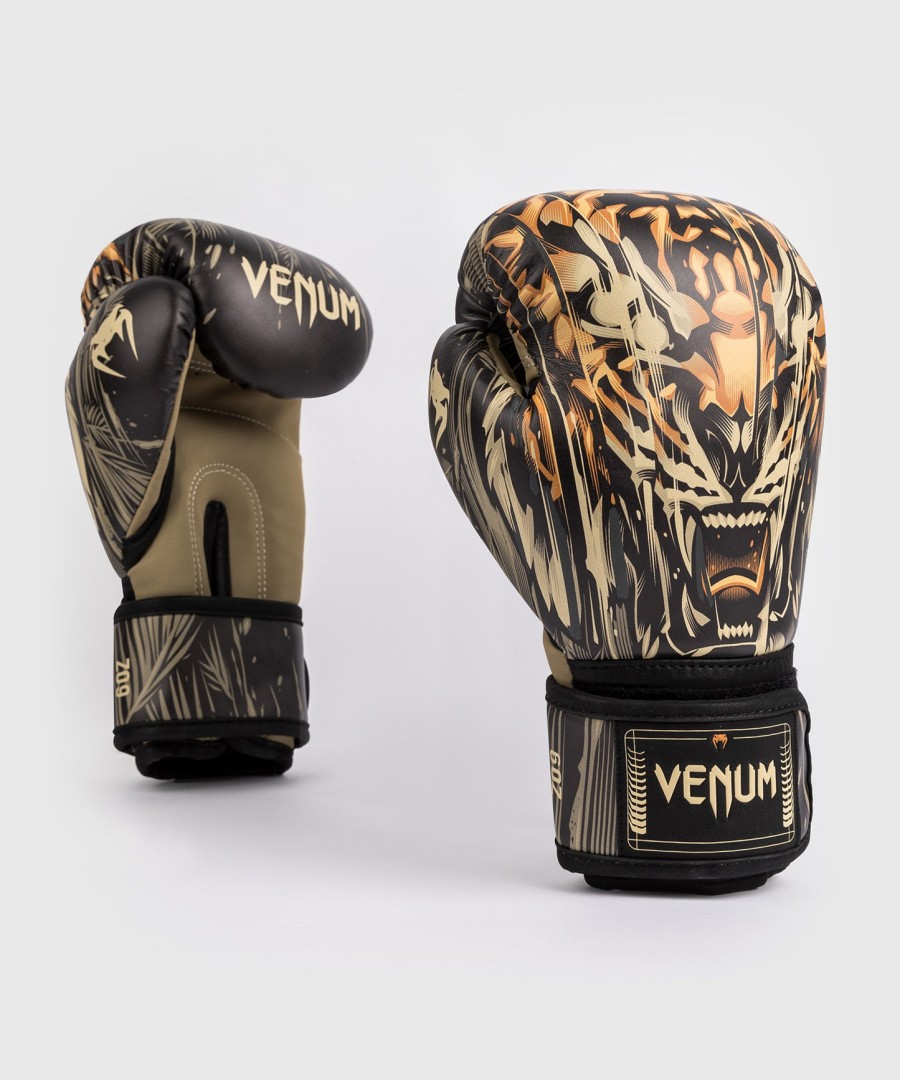venum tiger kids boxing gloves - blackneon orange