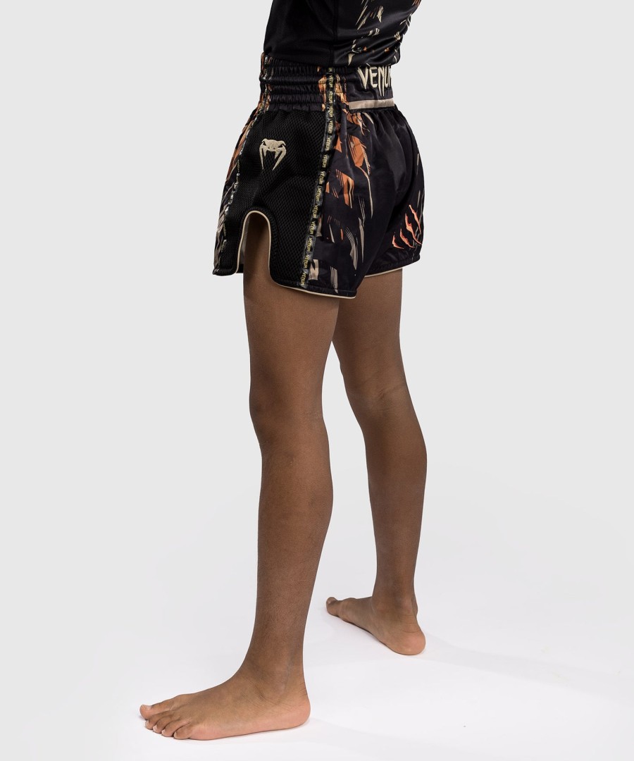 venum tiger kids muay thai shorts - blackneon orange