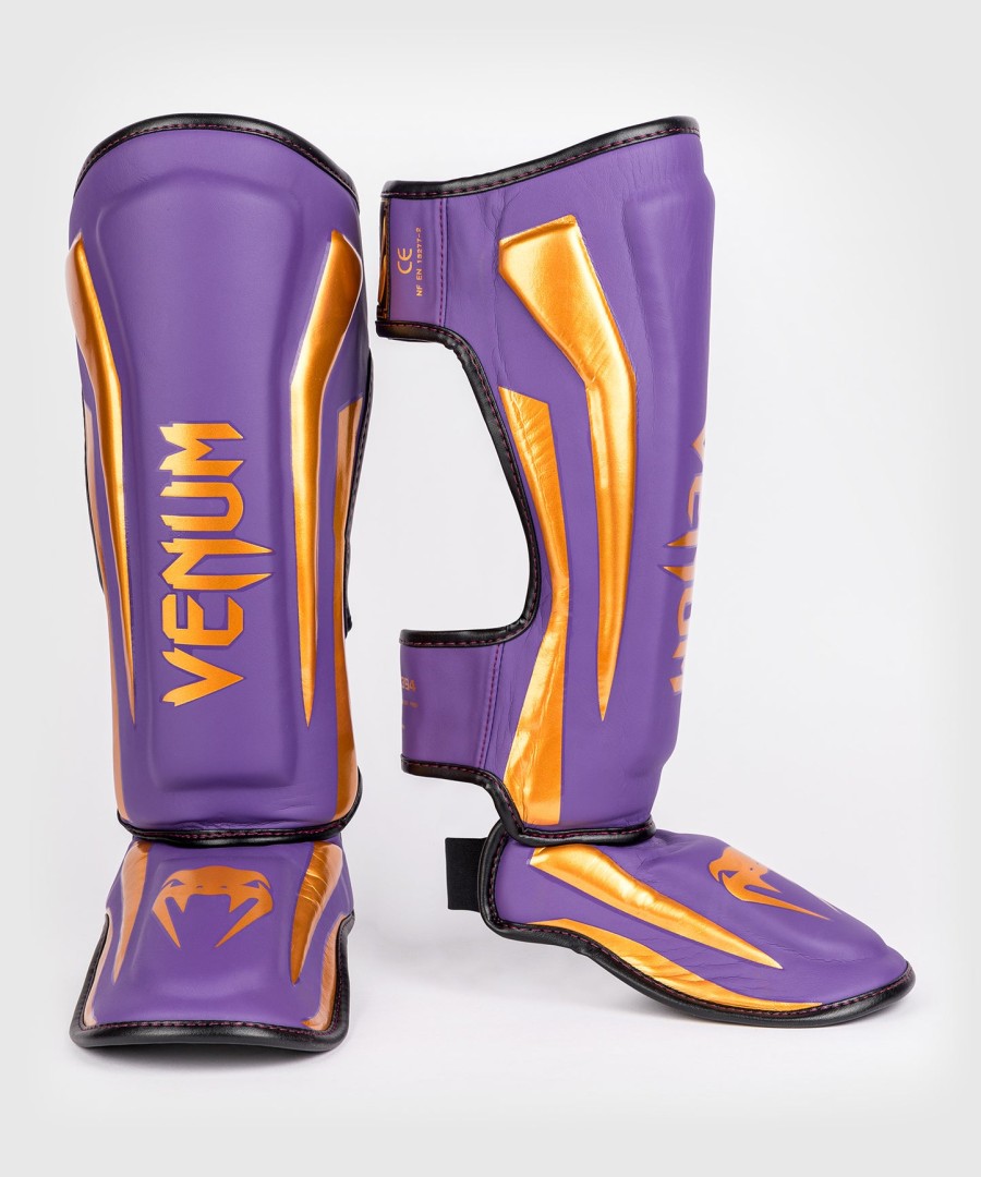 venum elite shin guards - dark purple - special edition